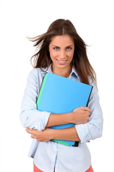 Belos estudantes universitários segurando pastas — Fotografia de Stock