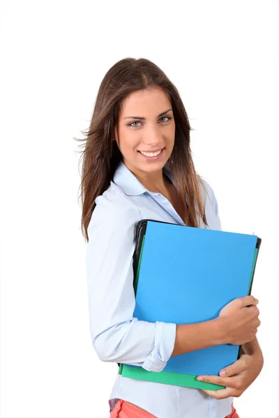 Beautiful college student holding folders — Stock Photo, Image