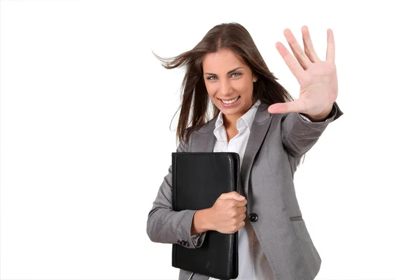 Retrato de jovem empresária mostrando o polegar para cima — Fotografia de Stock