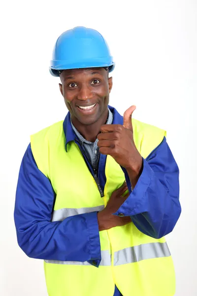 Construction worker showing thumb up — Stock Photo, Image