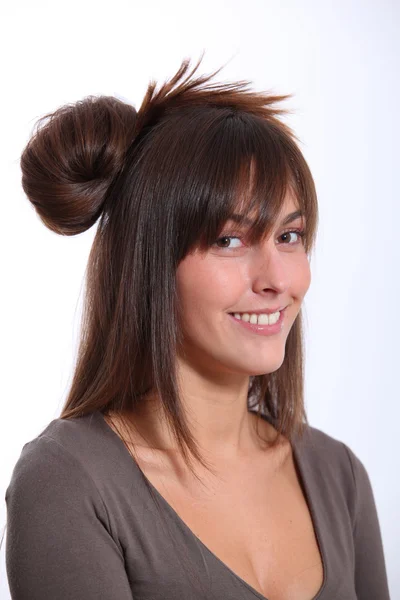 Closeup of beautiful woman having her hair dressed — Stock Photo, Image