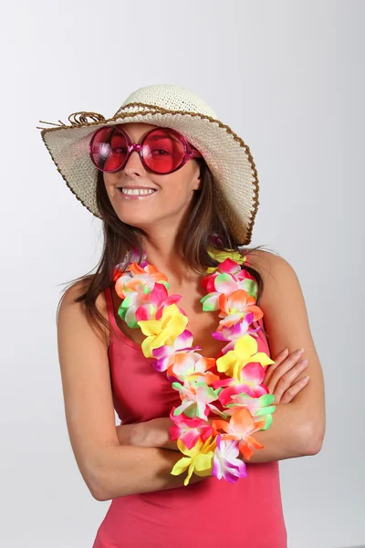 Woman with hawaiian outfit Stock Picture