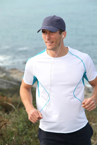 Closeup of man running outside — Stock Photo, Image