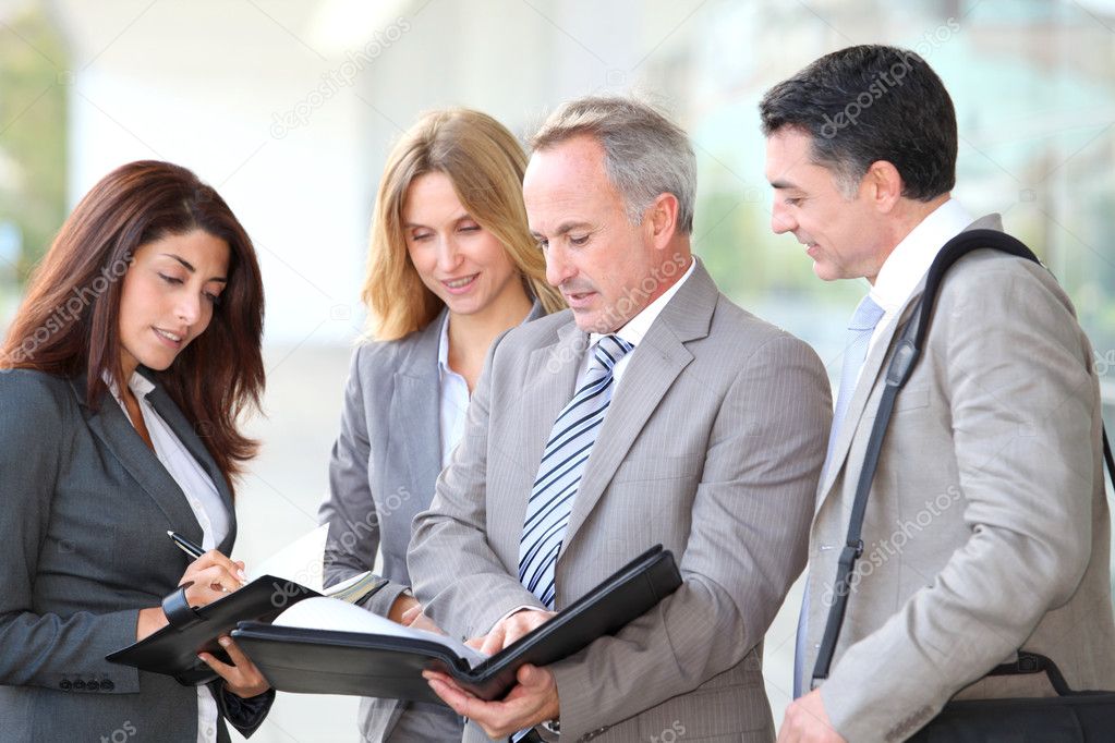 Business meeting at an exhibition