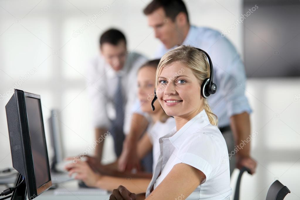 Closeup of blond woman with headphones