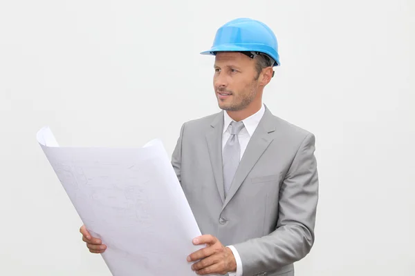 Businessman with security helmet — Stock Photo, Image