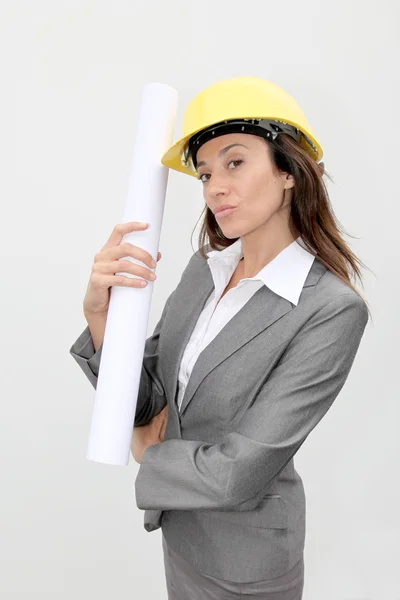 Businesswoman with security helmet — Stock Photo, Image