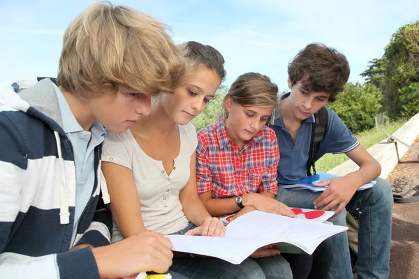 Adolescenti che studiano al di fuori della classe — Foto Stock