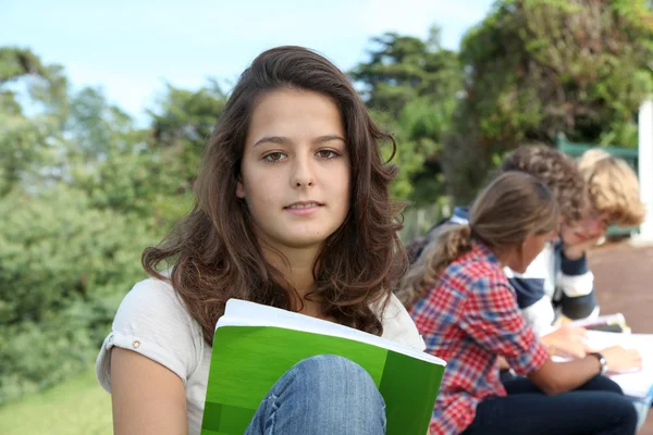 Teenageři studují mimo třídu — Stock fotografie