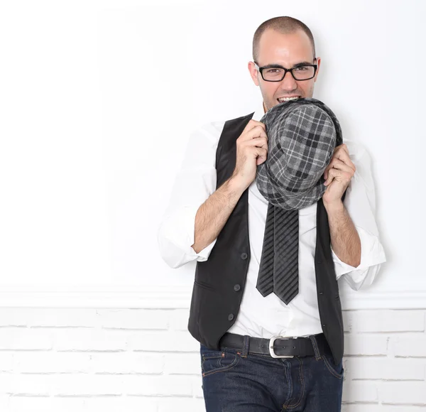 Trendy guy wearing black and white — Stock Photo, Image