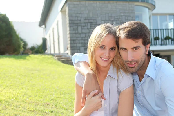 Portrait of happy young property owners Stock Photo