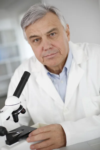 Portrait of senior doctor in biology working in laboratory — Stock Photo, Image