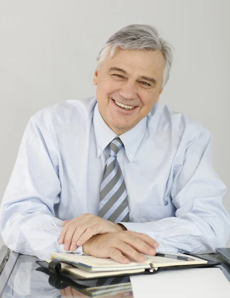 Empresário sénior sorridente no cargo — Fotografia de Stock