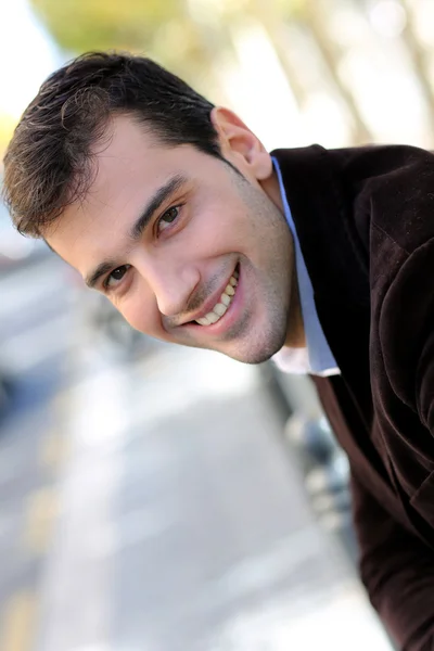 Portrait of handsome guy in town — Stock Photo, Image