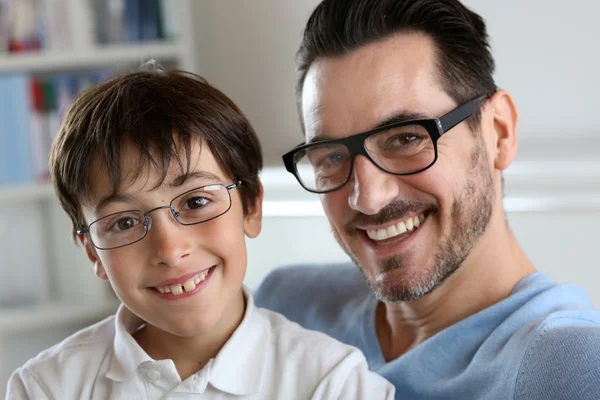 Portrait of young boy with daddy with eyeglasses on — Stock Photo, Image