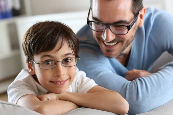 Portrait of young boy with daddy with eyeglasses on — Stock Photo, Image