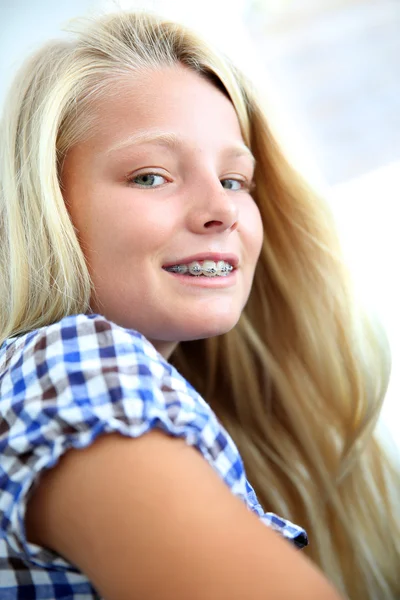 Portrait of teenager with braces — Stock Photo, Image