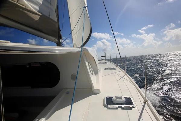 Closeup of boat deck and sail — Stock Photo, Image
