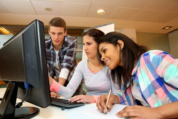 Gruppo di studenti che lavorano nel laboratorio informatico — Foto Stock