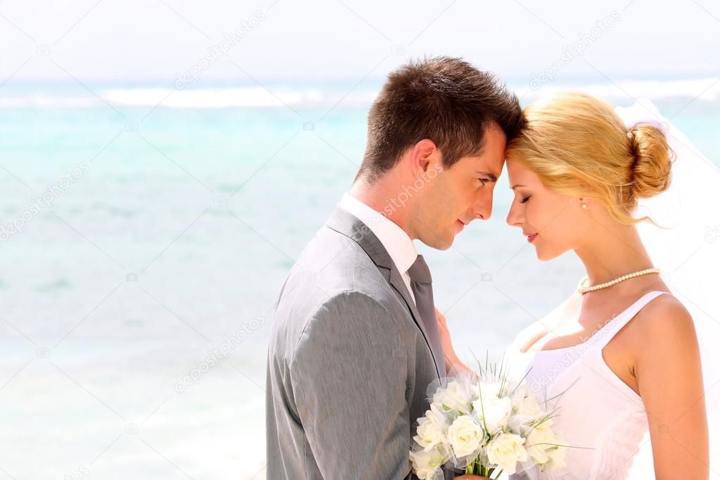 Bride and groom on a romantic moment