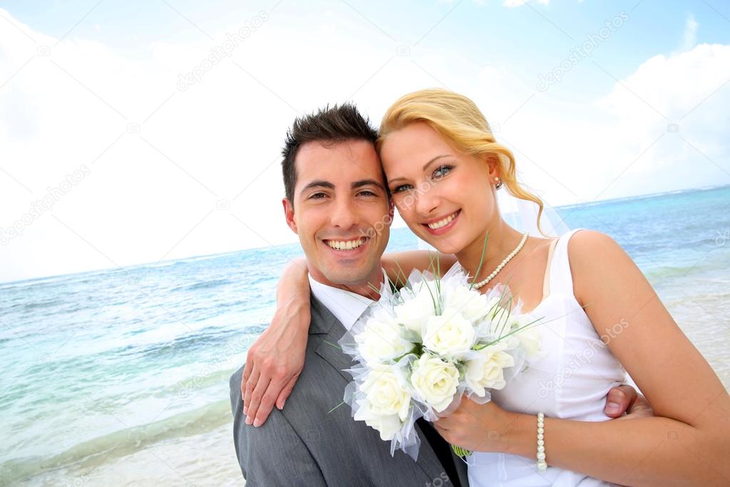 Just married couple at the beach