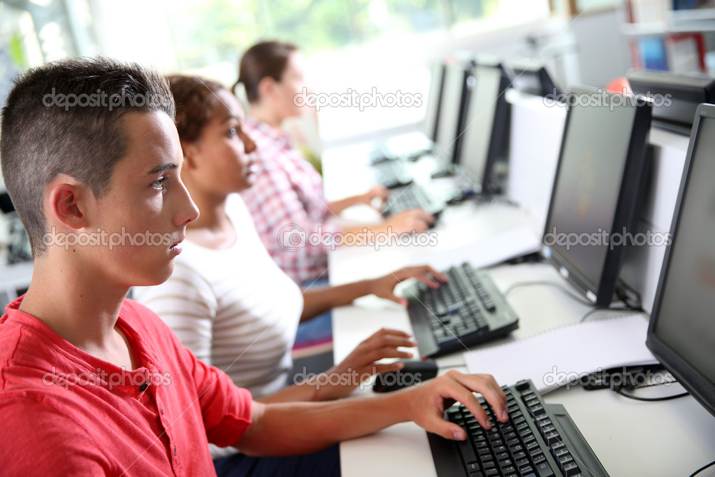 Young people in computing class