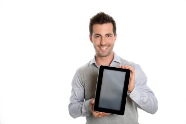 tela de tablet do empresário apresentando