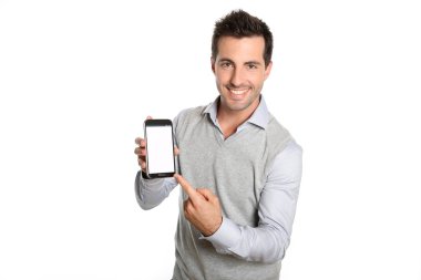 adam akıllı telefon ekranında işaret