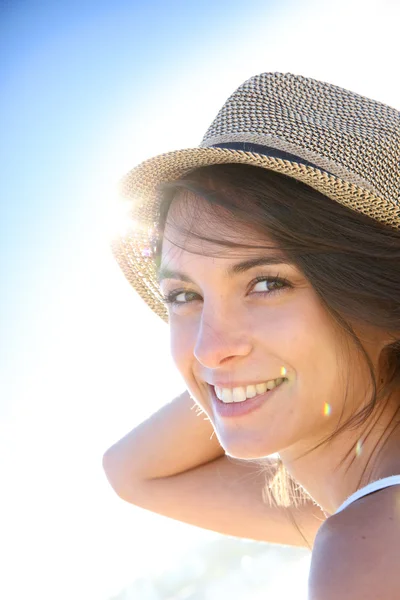 Beautiful woman with hat, light effect — Stock Photo, Image
