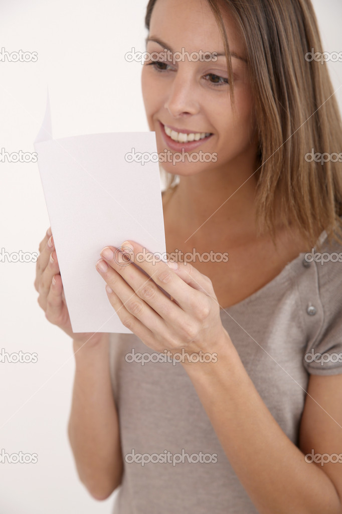 Girl holding leaflet for message