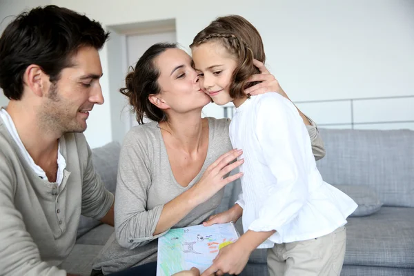 Girl giving drawing — Stock Photo, Image