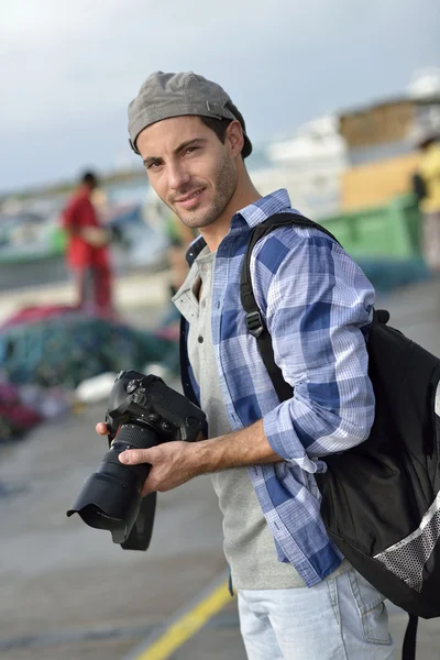 Foto reporter in un giorno di riprese — Foto Stock