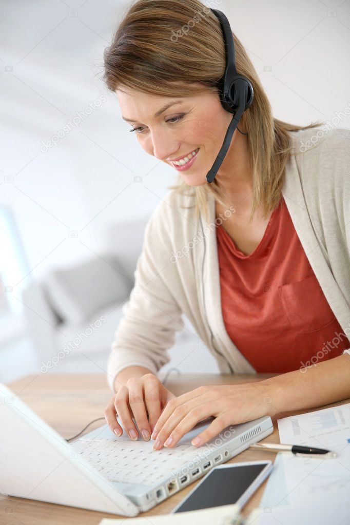 Businesswoman attending video conference