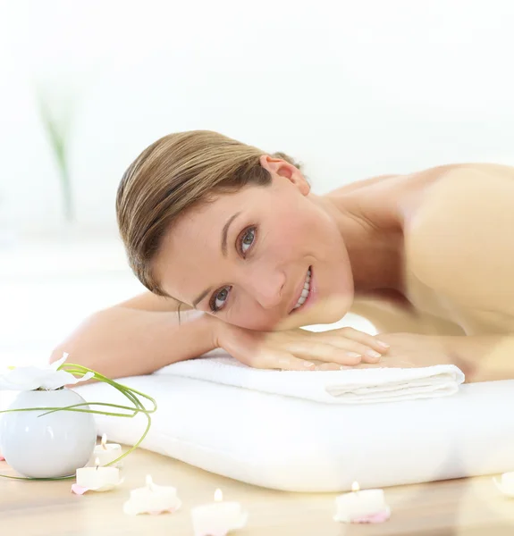 Woman on massage bed — Stock Photo, Image