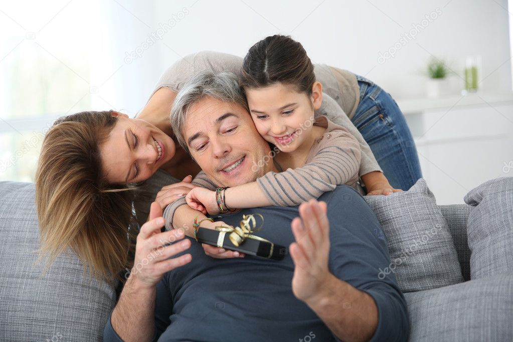 Family celebrating fathers day