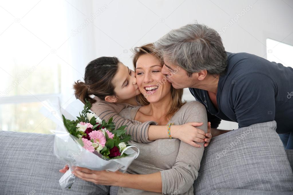 Family celebrating mothers day