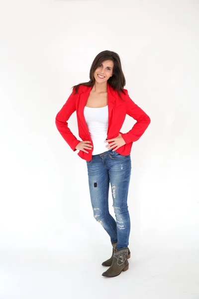 Kobieta w czerwonej kurtce — Zdjęcie stockowe