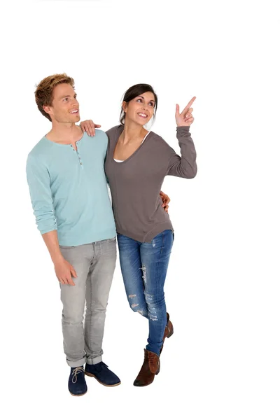 Couple pointing at message — Stock Photo, Image