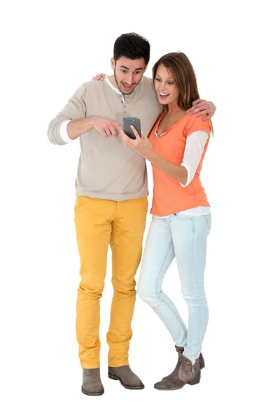 Couple reading text message — Stock Photo, Image