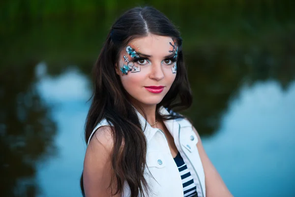 Young beautiful woman with sailor make-up — Stock Photo, Image