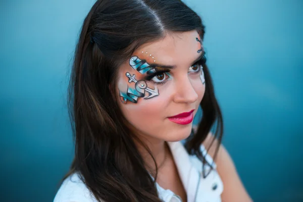 Young beautiful woman with sailor make-up — Stock Photo, Image