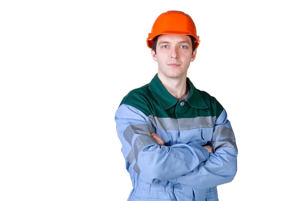 Imagen aislada de un joven trabajador de la construcción — Foto de Stock