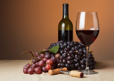 Şişe ve bir kadeh kırmızı şarap.