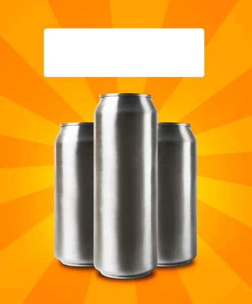 Aluminum cans with blank space for text.