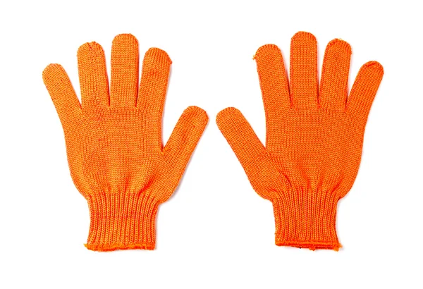 Pomarańczowy praca rękawiczki na białym tle. — Zdjęcie stockowe
