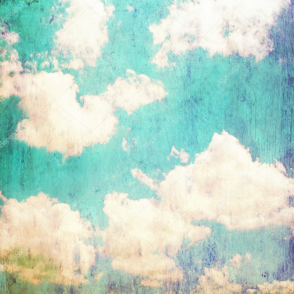Clouds in summer blue sky - vintage edit.