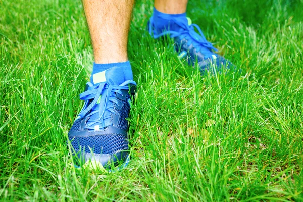 Close-up van een mannelijke loper permanent - ruimte voor tekst. — Stockfoto