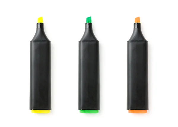 Tre pennarelli colorati isolati su sfondo bianco . — Foto Stock