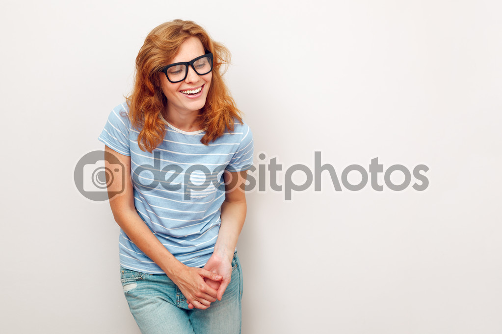 Portrait of happy Young woman with black glasses.