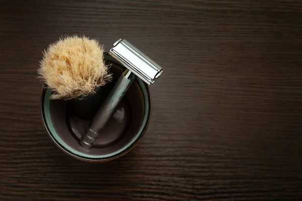 Conjunto Acessórios Para Barbear Molhado Masculino Clássico Vista Superior — Fotografia de Stock